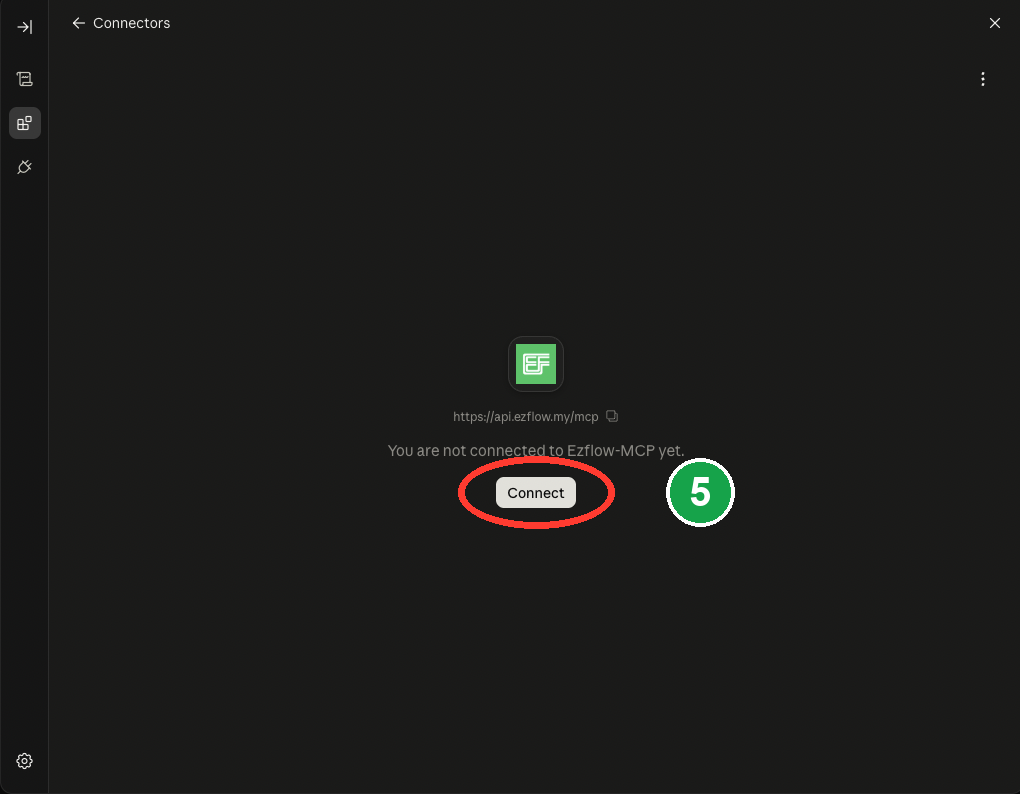 The not-connected screen with the Connect button circled