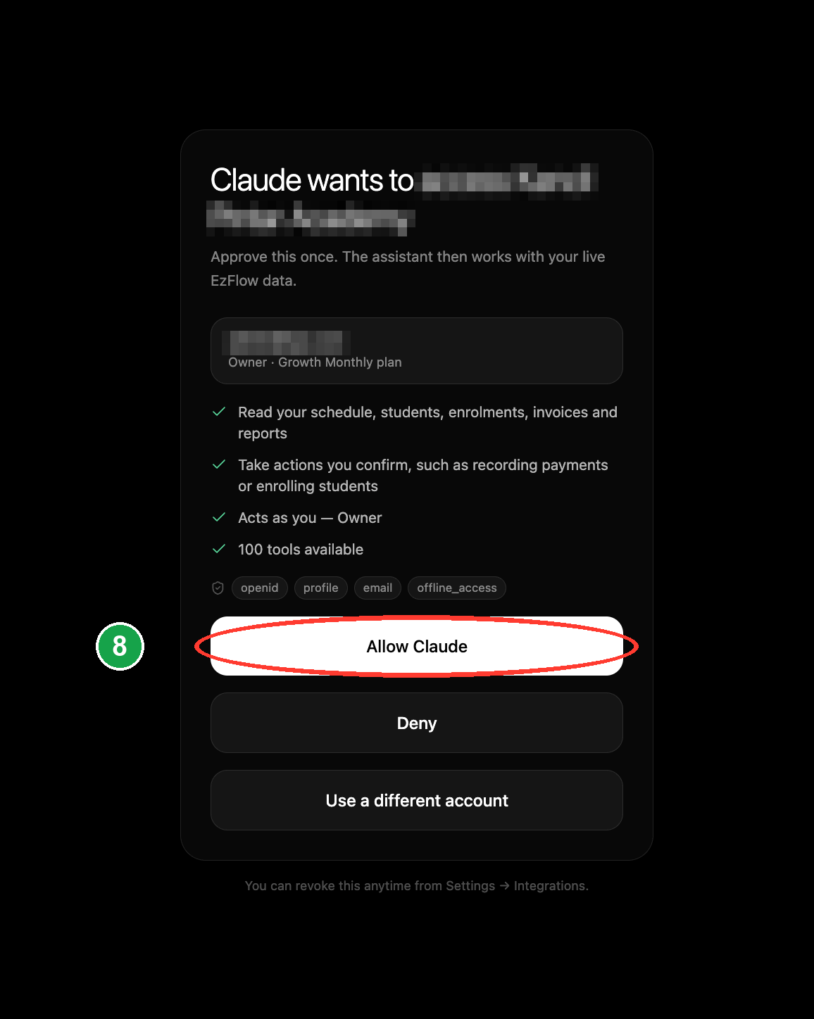 The consent screen with the Allow button circled