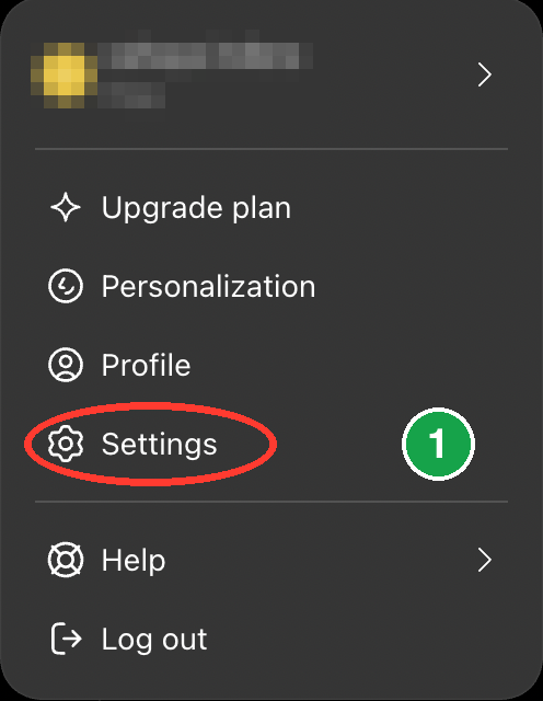 The ChatGPT account menu with Settings circled