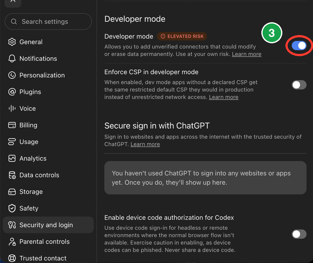 The Developer mode toggle switched on and circled