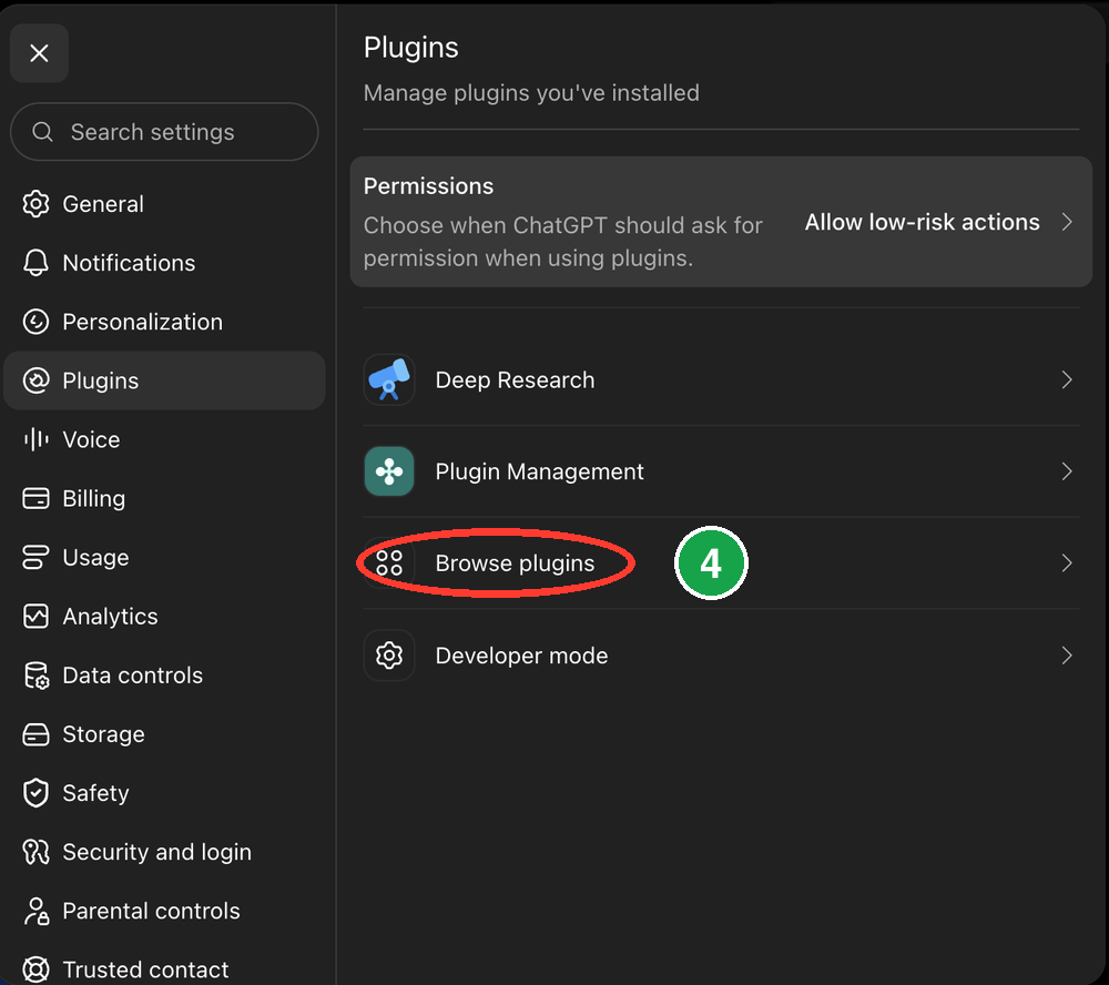 The Plugins screen with Browse plugins circled