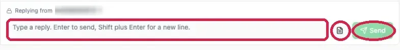 The reply box at the bottom of a conversation, boxed, with the Send a template icon and the Send button circled
